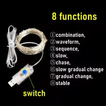 Guirlande lumineuse LED en fil de cuivre, 5M/10M/20M, 8 modes, USB, guirlande lumineuse pour Festival, fête de mariage, noël en plein air